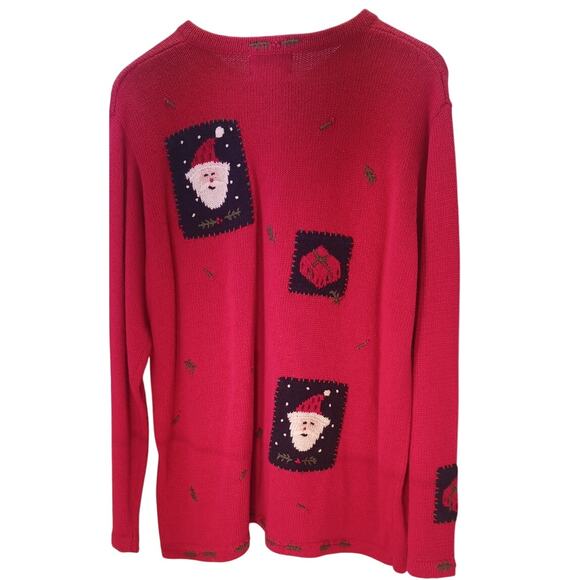 VTG Quacker Factory Christmas Cardigan Red Santa Embroidered Sweater Large - Picture 4 of 6